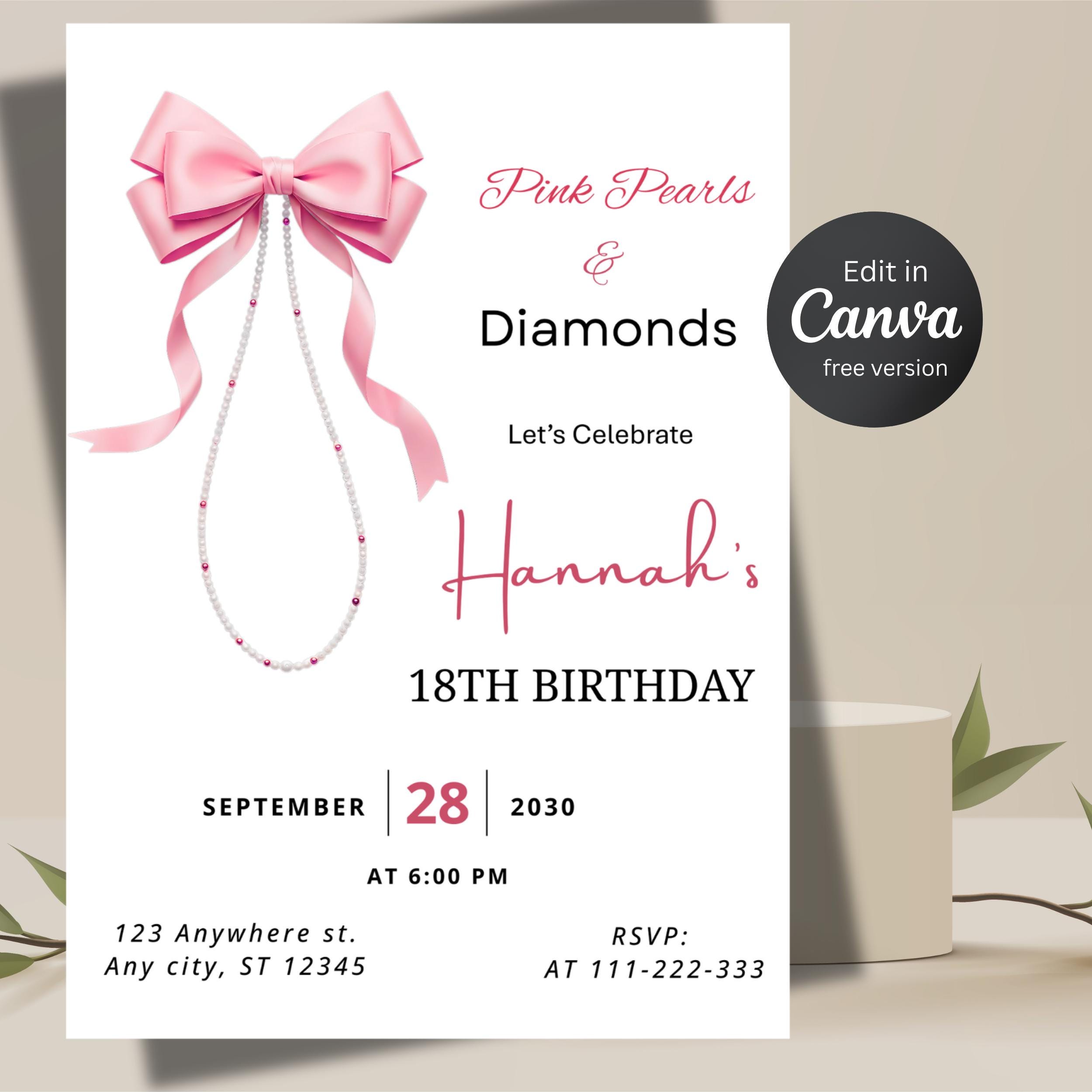Pink Bow Denim Birthday Invitation – Pearls & Diamonds Canva Template 3 Pink Bow Denim Birthday Invitation – Pearls & Diamonds Canva Template - Image 3