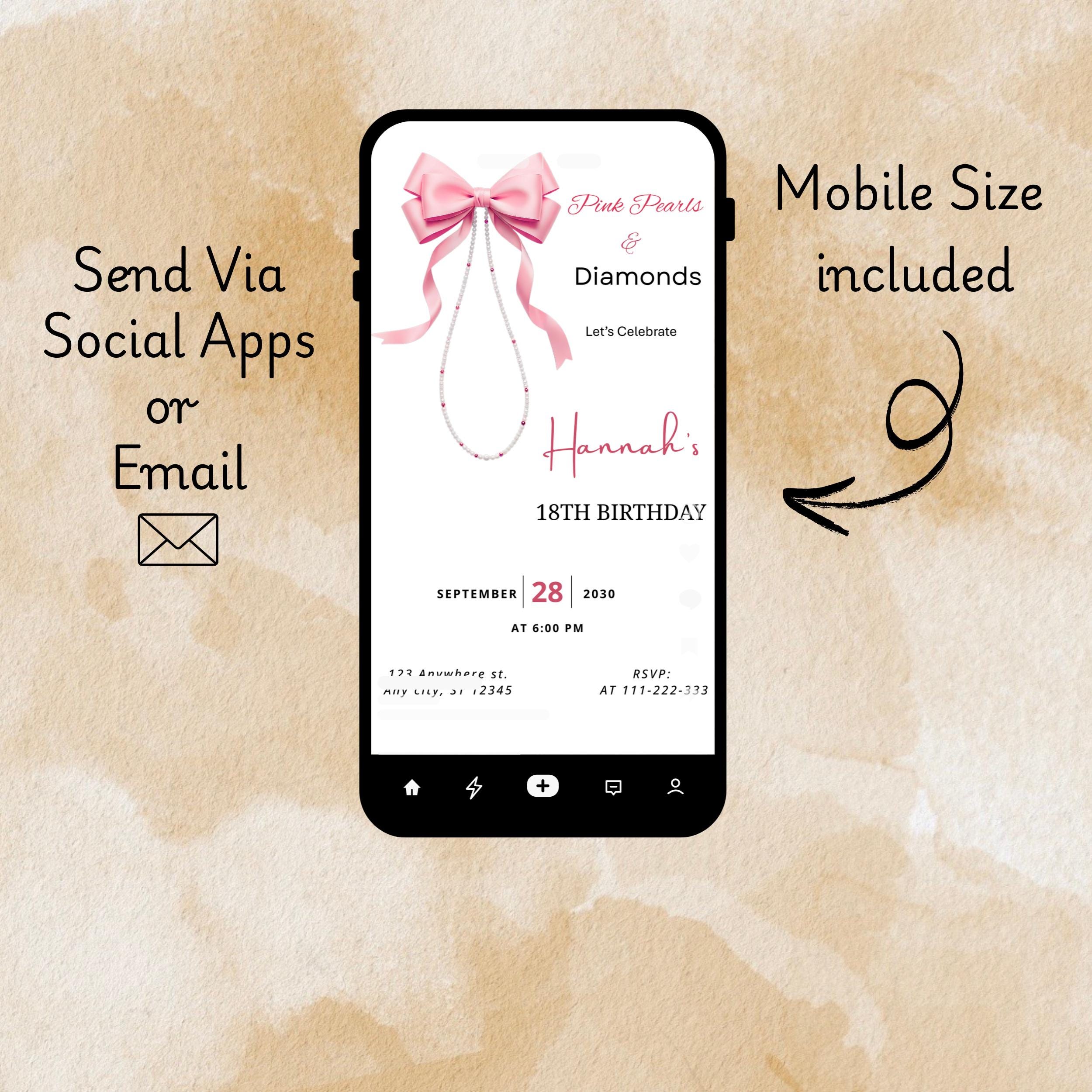 Pink Bow Denim Birthday Invitation – Pearls & Diamonds Canva Template 5 Pink Bow Denim Birthday Invitation – Pearls & Diamonds Canva Template - Image 5