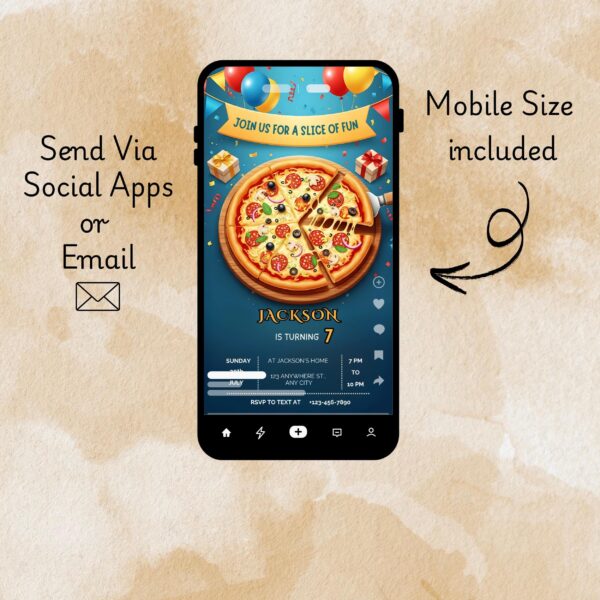 Pizza Party Video Invitation: Editable Birthday Template (Digital Download) Pizza Party Birthday Invitation Digital Download and editable