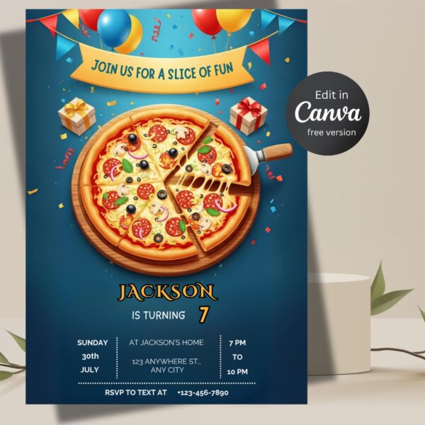 Pizza Party Video Invitation: Editable Birthday Template (Digital Download) Pizza Party Birthday Invitation Digital Download and editable