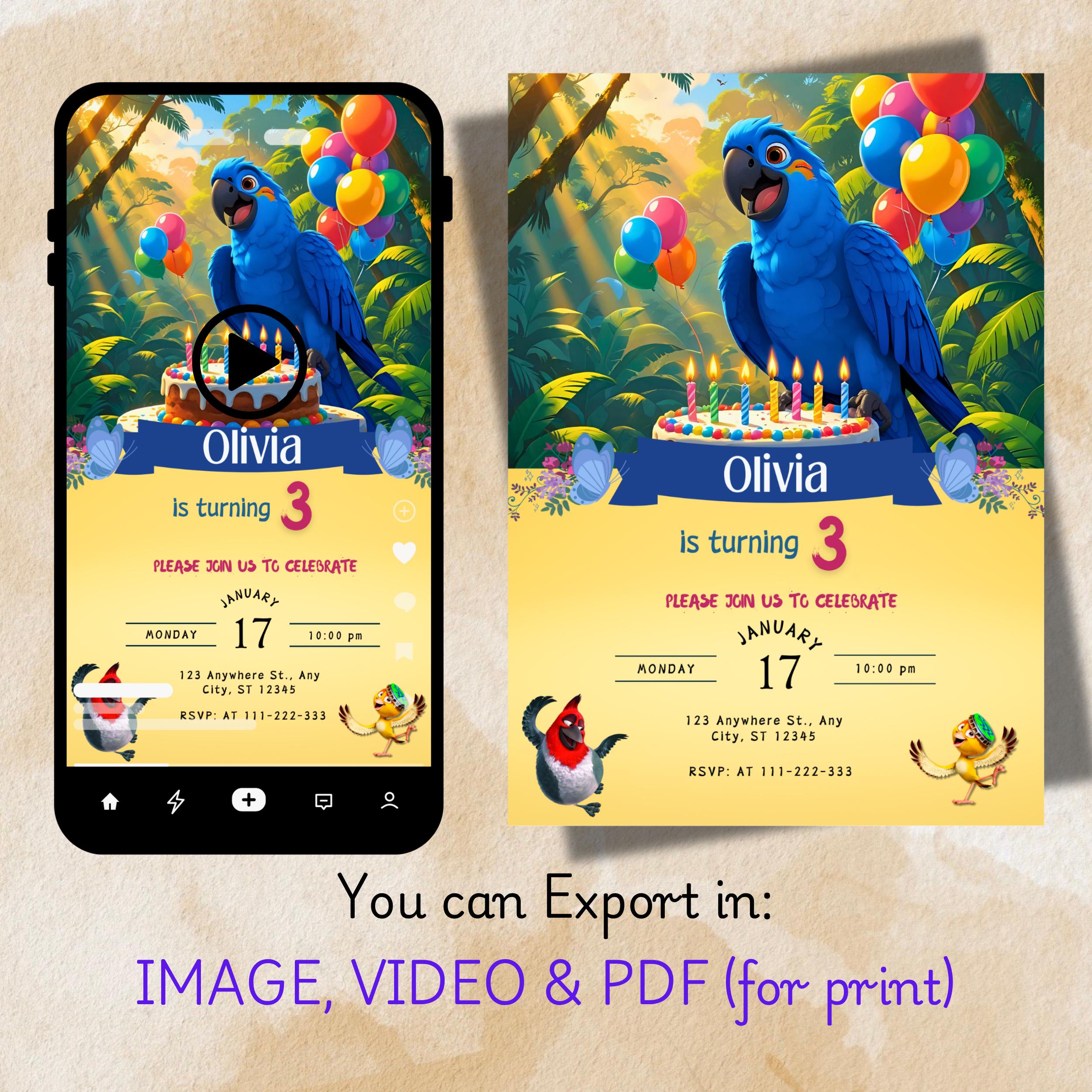 Rio Birthday Invitation Template | Animated Movie Party 2 Rio Birthday Invitation Template | Animated Movie Party - Image 2