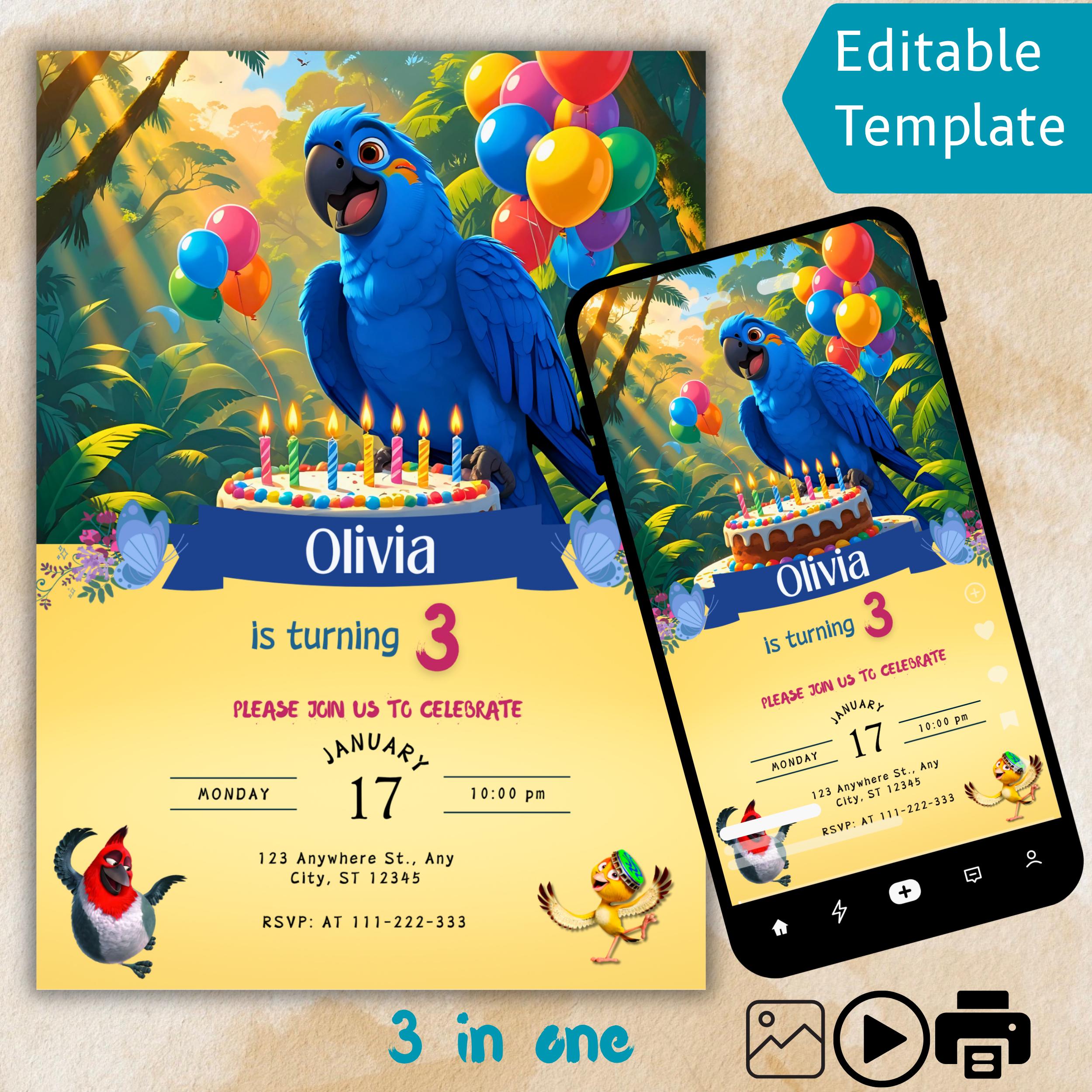 Rio Birthday Invitation Template | Animated Movie Party 1 Rio Birthday Invitation