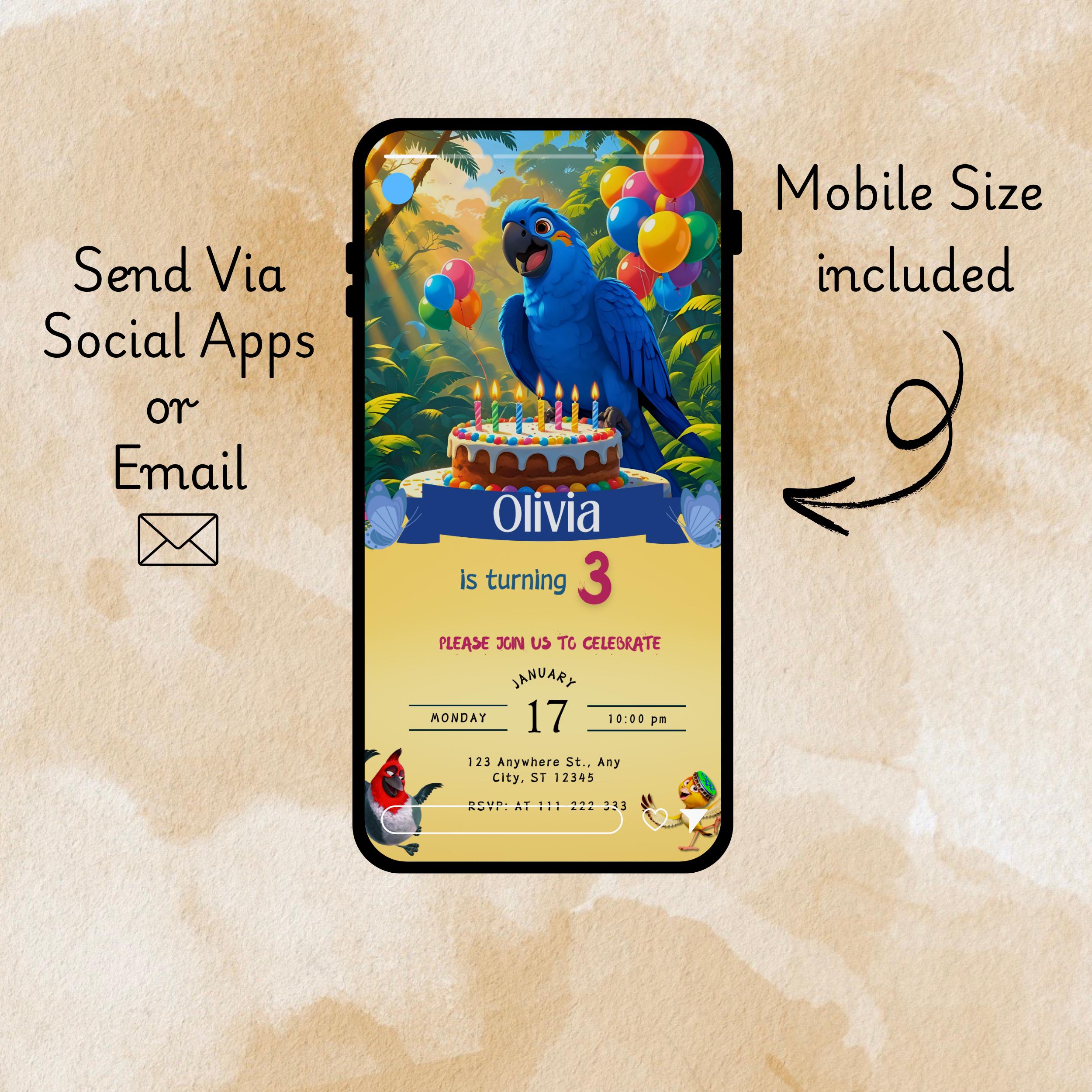 Rio Birthday Invitation Template | Animated Movie Party 5 Rio Birthday Invitation Template | Animated Movie Party - Image 5