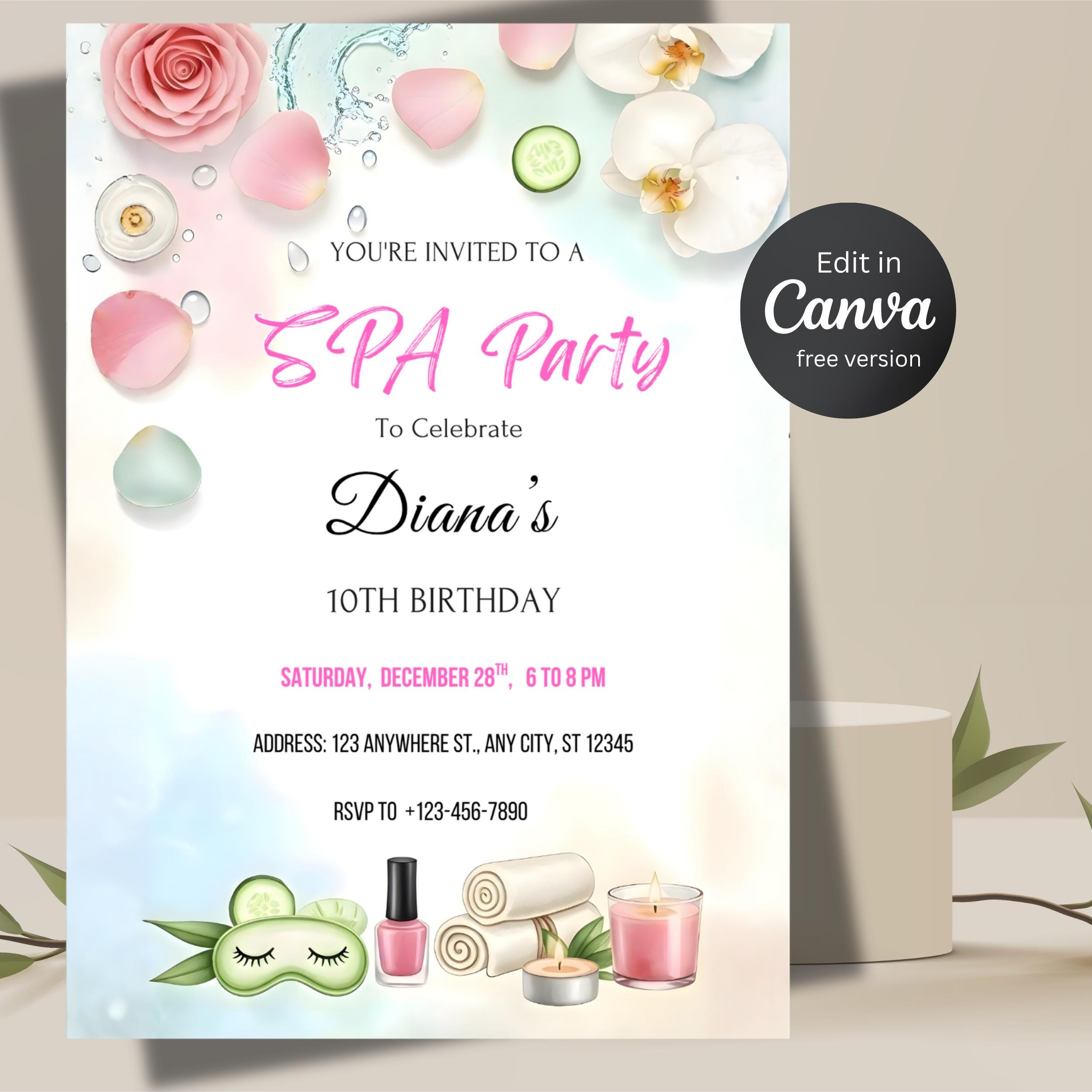 Spa Birthday Party Invitation | Editable Pink Canva Template 4 Spa Birthday Party Invitation | Editable Pink Canva Template - Image 4