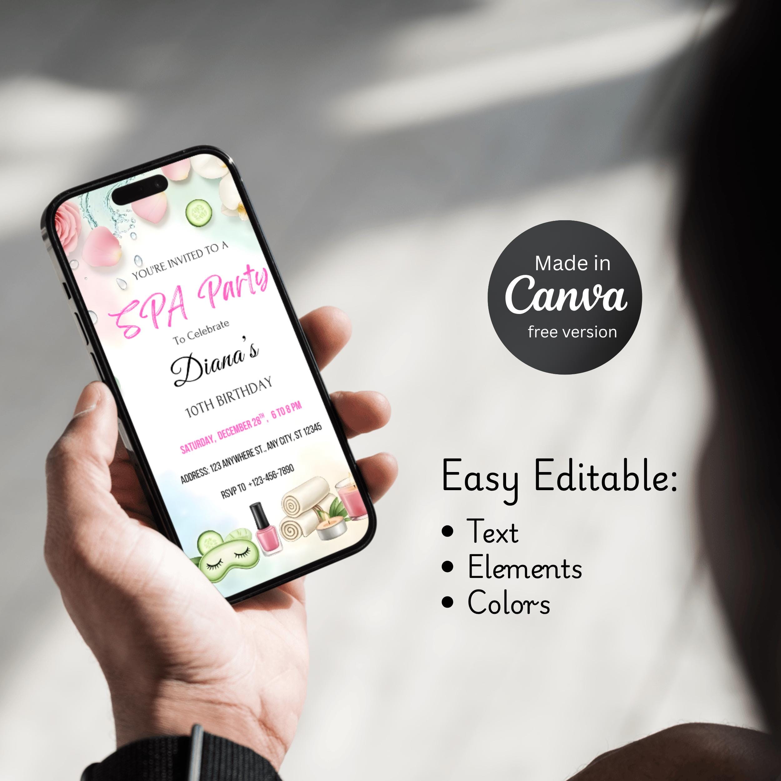 Spa Birthday Party Invitation | Editable Pink Canva Template 8 Spa Birthday Party Invitation | Editable Pink Canva Template - Image 8