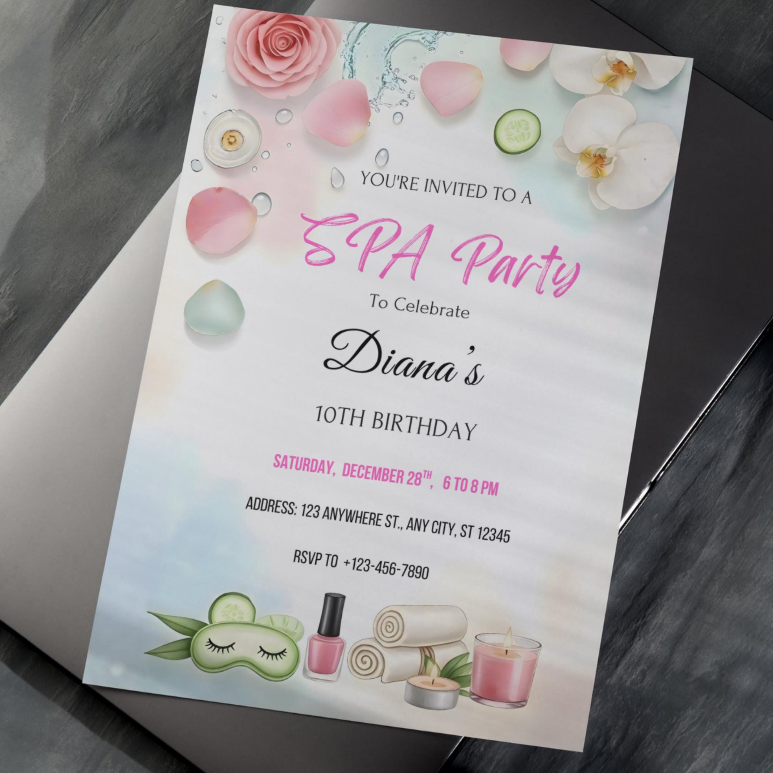 Spa Birthday Party Invitation | Editable Pink Canva Template 7 Spa Birthday Party Invitation | Editable Pink Canva Template - Image 7