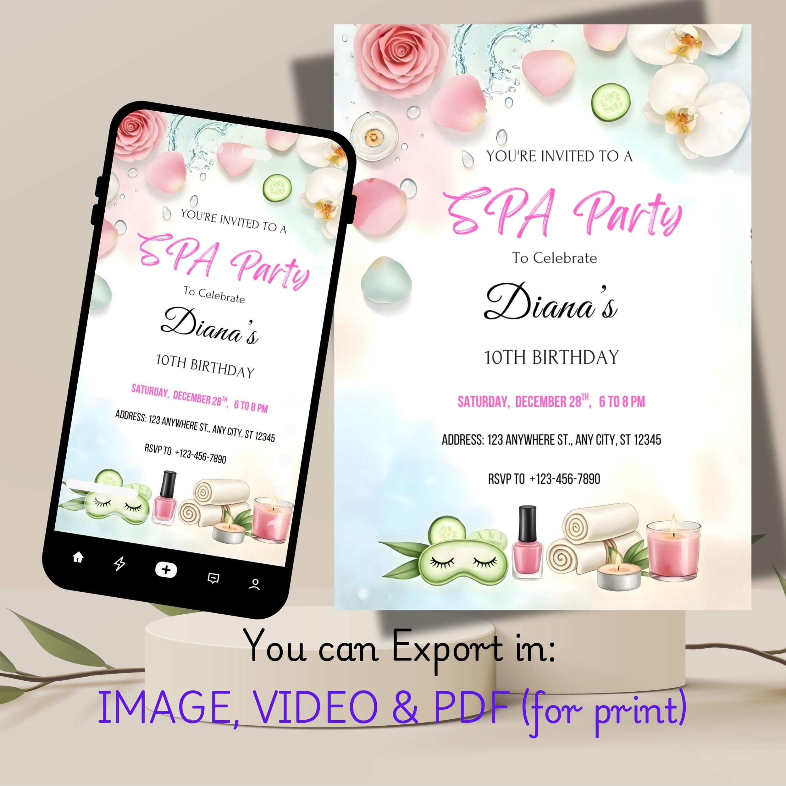 Spa Birthday Party Invitation | Editable Pink Canva Template 2 Spa Birthday Party Invitation | Editable Pink Canva Template - Image 2