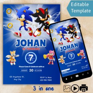 Sonic birthday invitation editable Canva video template