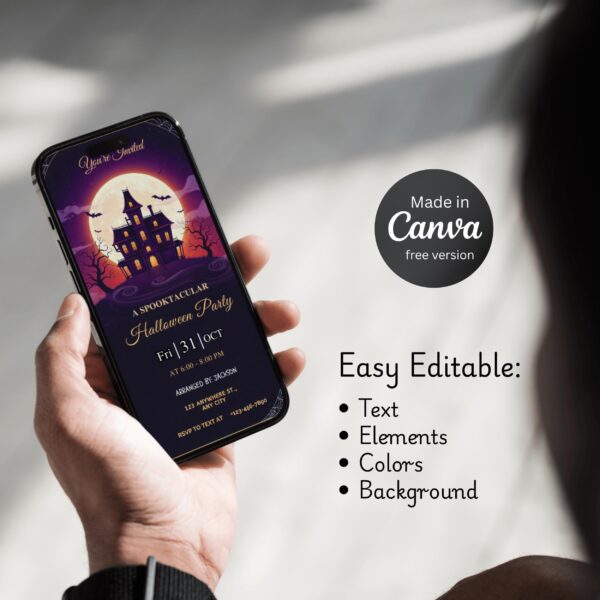 Let’s Get Spooky Halloween Party Invitation – Editable Canva Video & Printable Invite