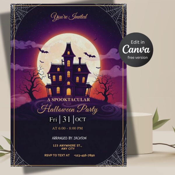 Let’s Get Spooky Halloween Party Invitation – Editable Canva Video & Printable Invite