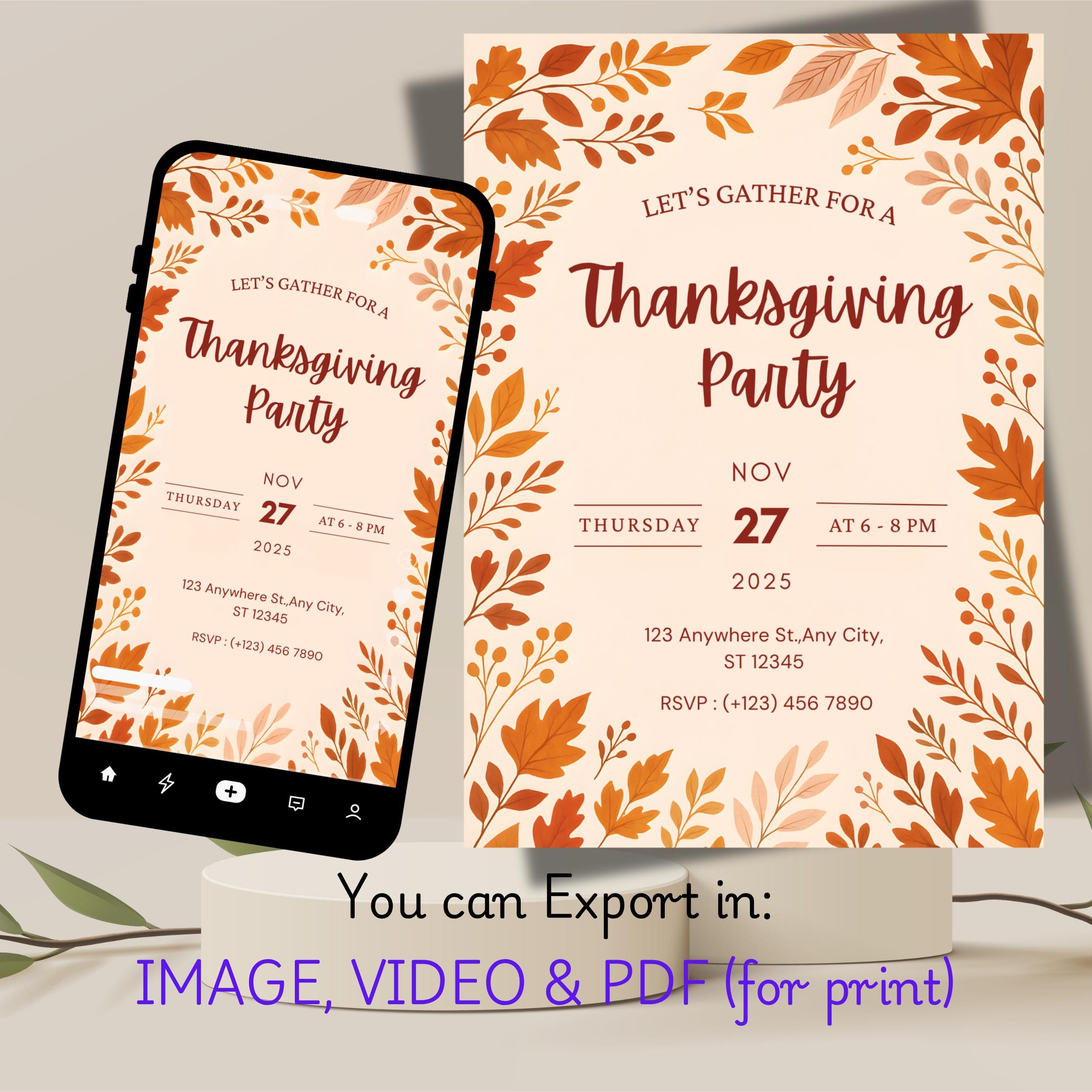 Thanksgiving Party Invitation | Editable Canva Dinner Invite 2 Thanksgiving Party Invitation | Editable Canva Dinner Invite - Image 2