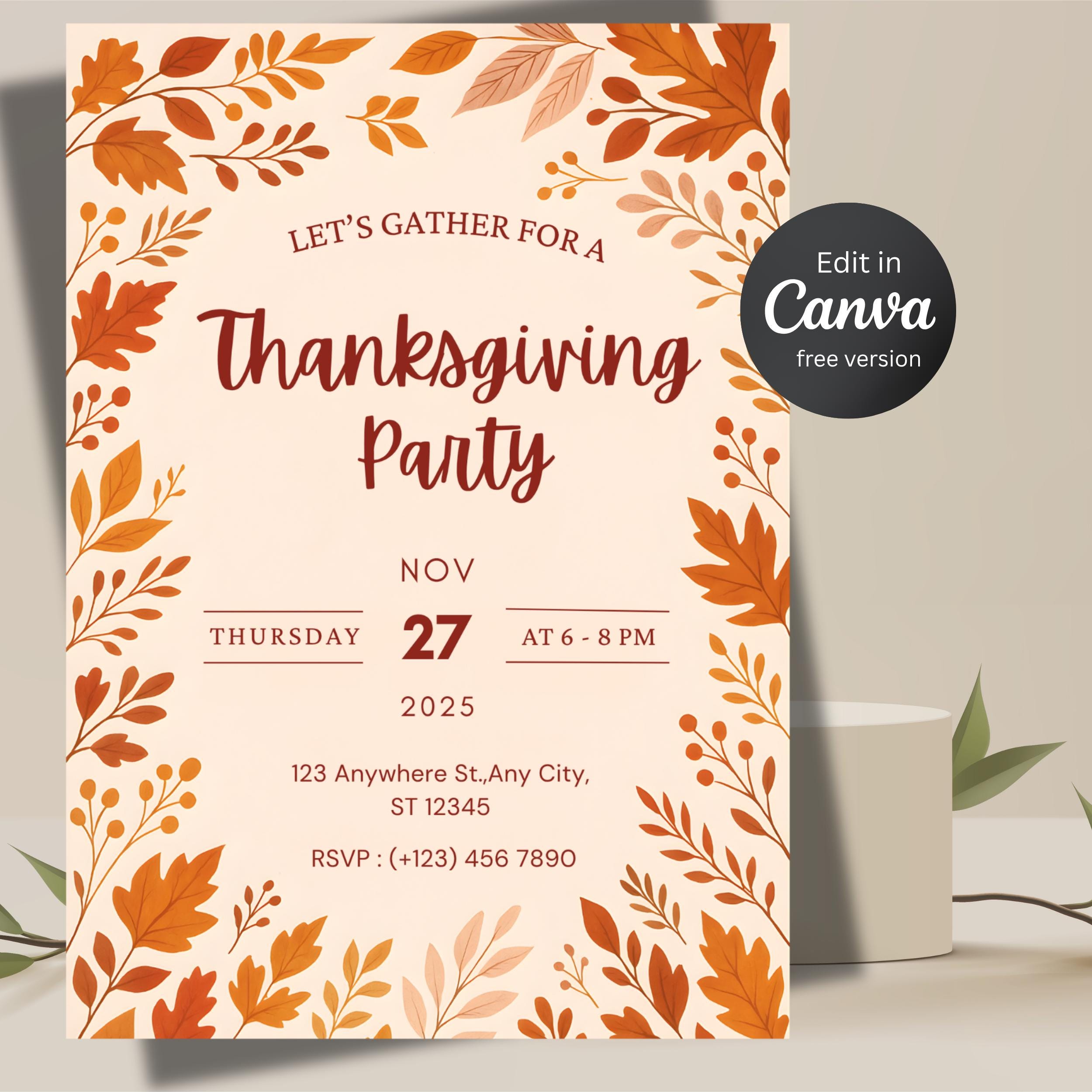 Thanksgiving Party Invitation | Editable Canva Dinner Invite 3 Thanksgiving Party Invitation | Editable Canva Dinner Invite - Image 3