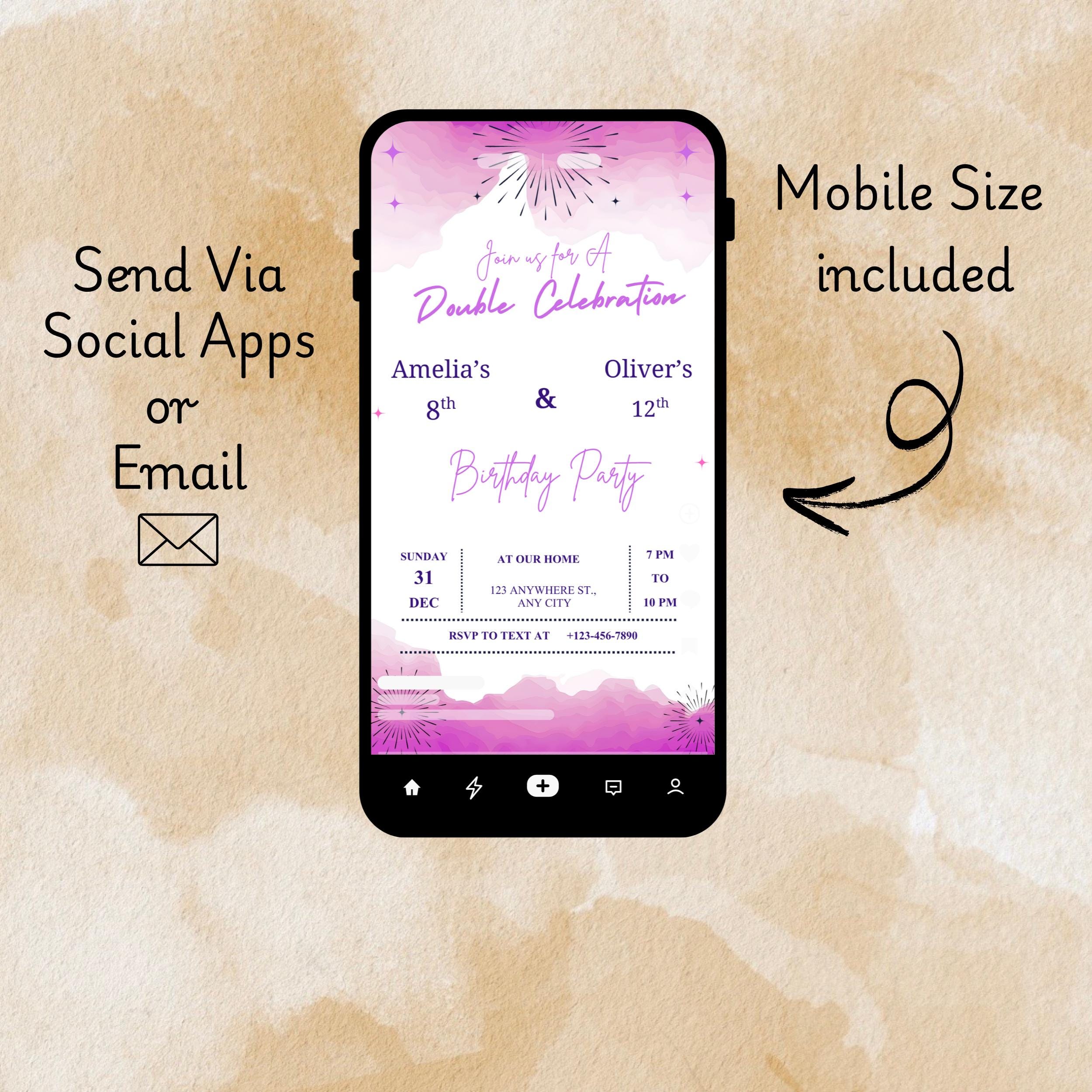Twins Birthday Invitation | Pink Double Party invite, Editable Canva Template - Image 5