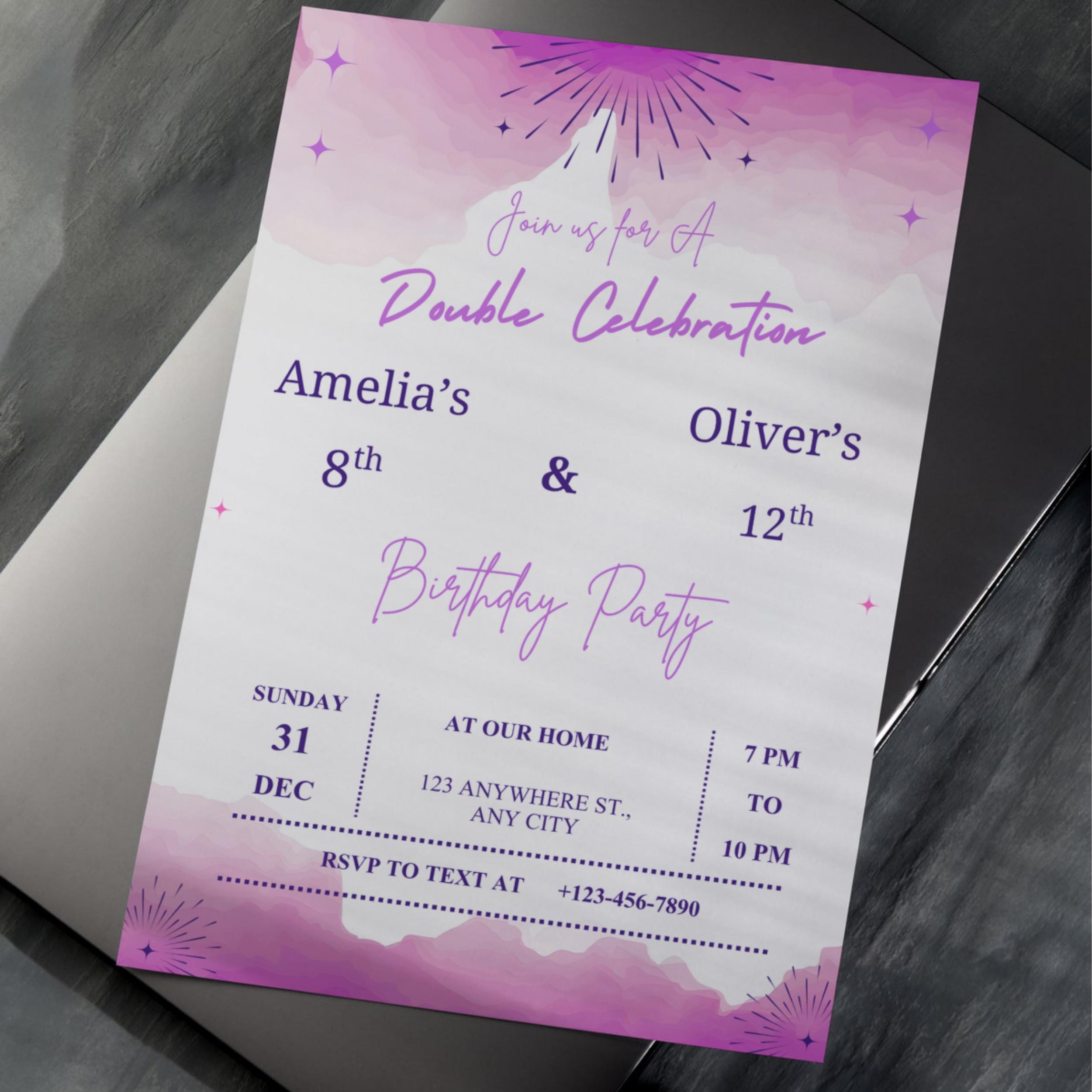 Twins Birthday Invitation | Pink Double Party invite, Editable Canva Template - Image 7