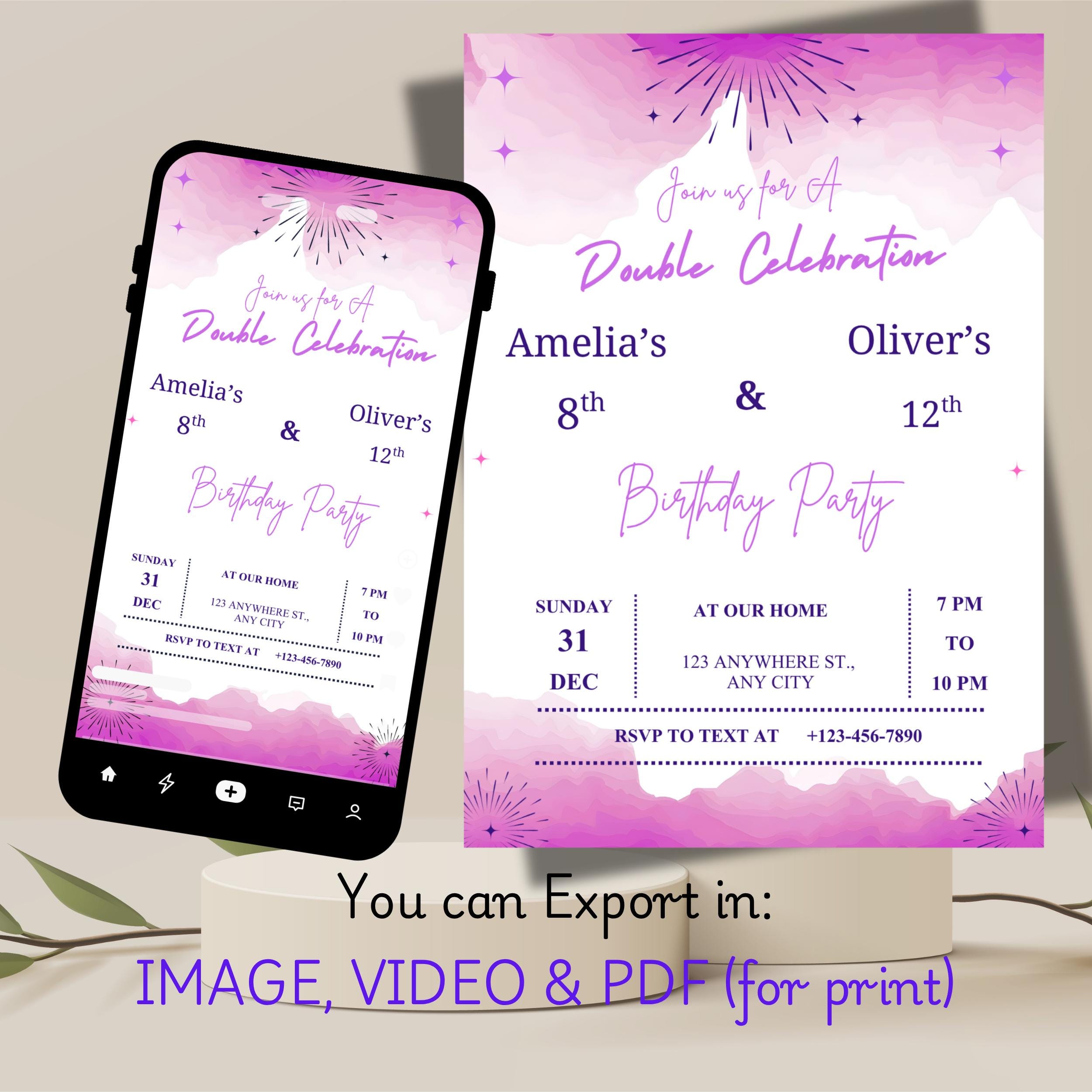 Twins Birthday Invitation | Pink Double Party invite, Editable Canva Template - Image 2