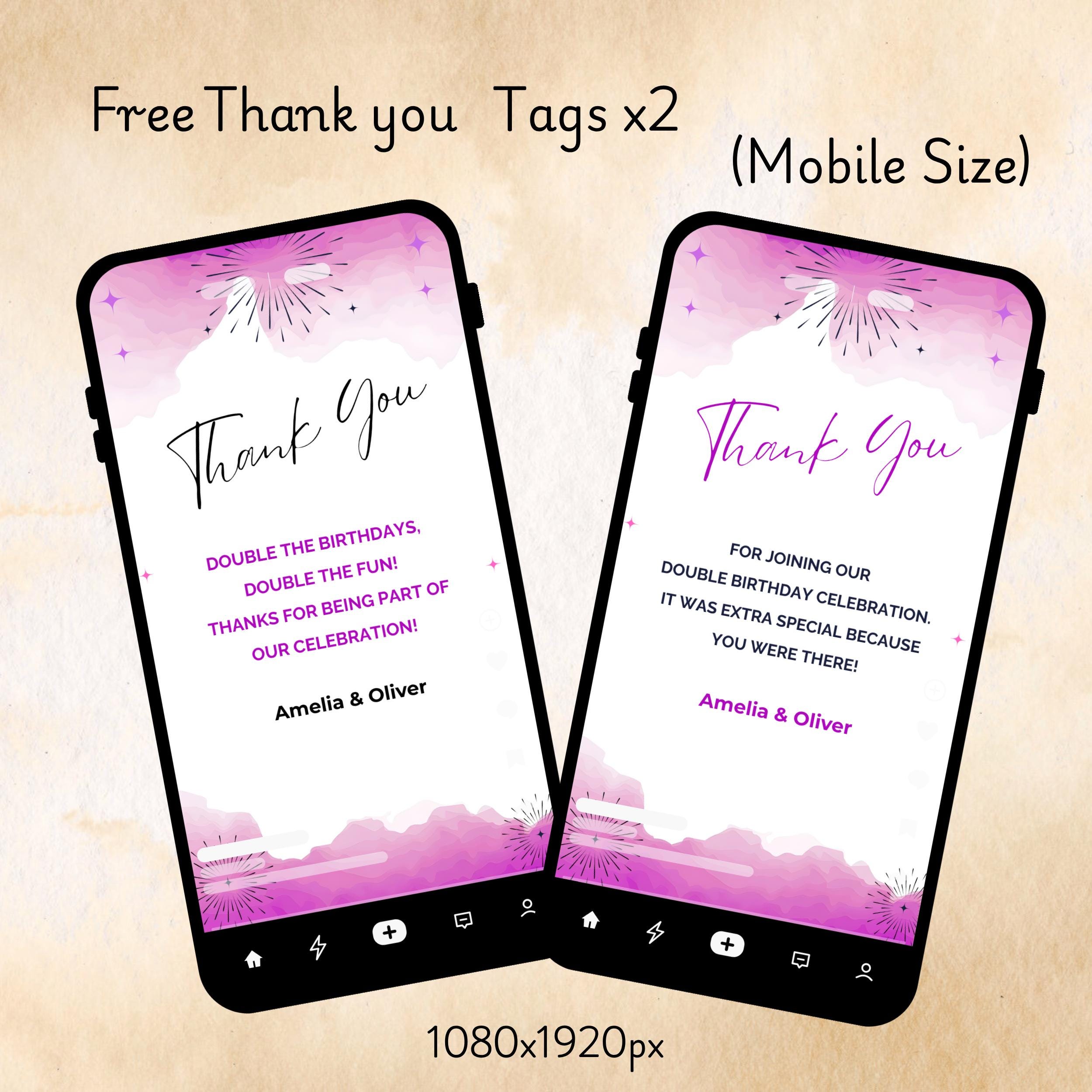 Twins Birthday Invitation | Pink Double Party invite, Editable Canva Template - Image 4