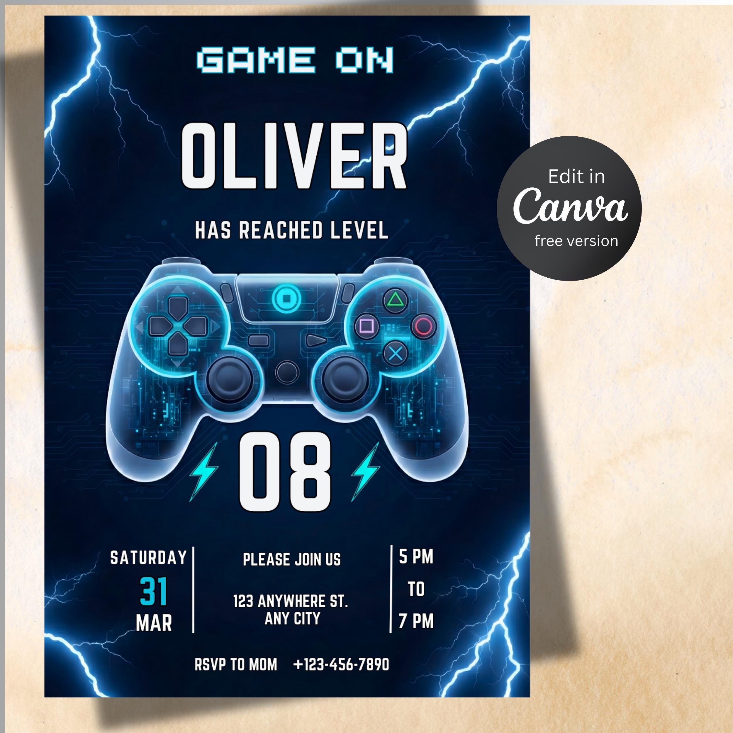 Video Gamer Birthday Invitation | Editable Level Up Canva Template 1 Video Gamer Invitation