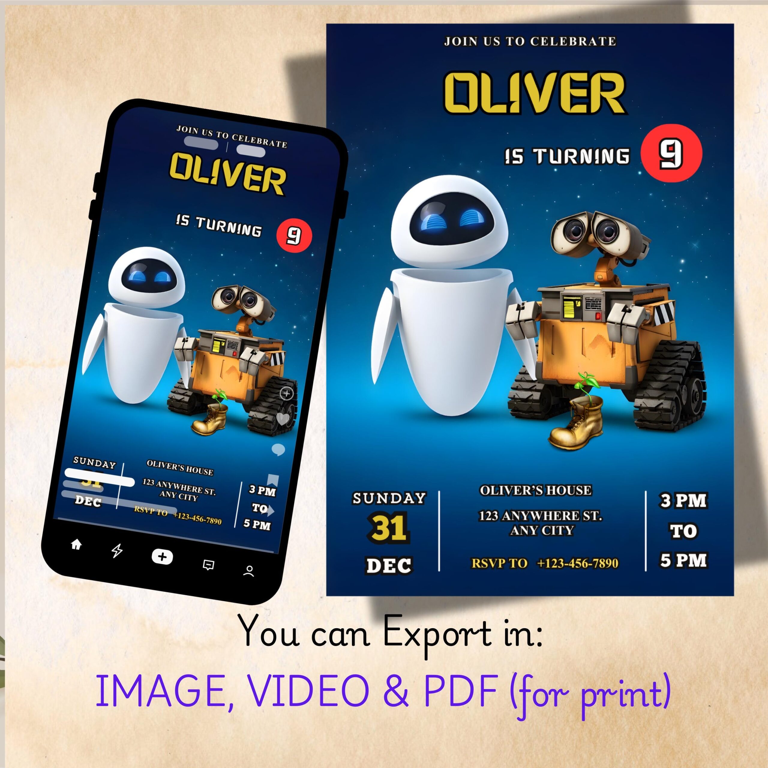 Wall-E Birthday Invitation – Editable Printable & Video 3 Wall-E Birthday Invitation – Editable Printable & Video - Image 3
