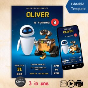 Wall-E Birthday Invitation – Editable Printable & Video