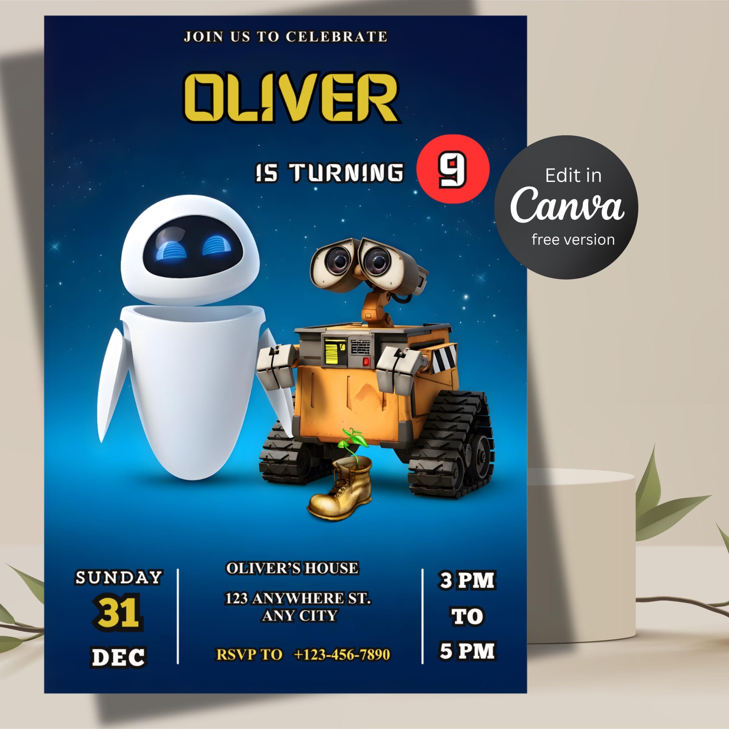Wall-E Birthday Invitation – Editable Printable & Video 2 Wall-E Birthday Invitation – Editable Printable & Video - Image 2